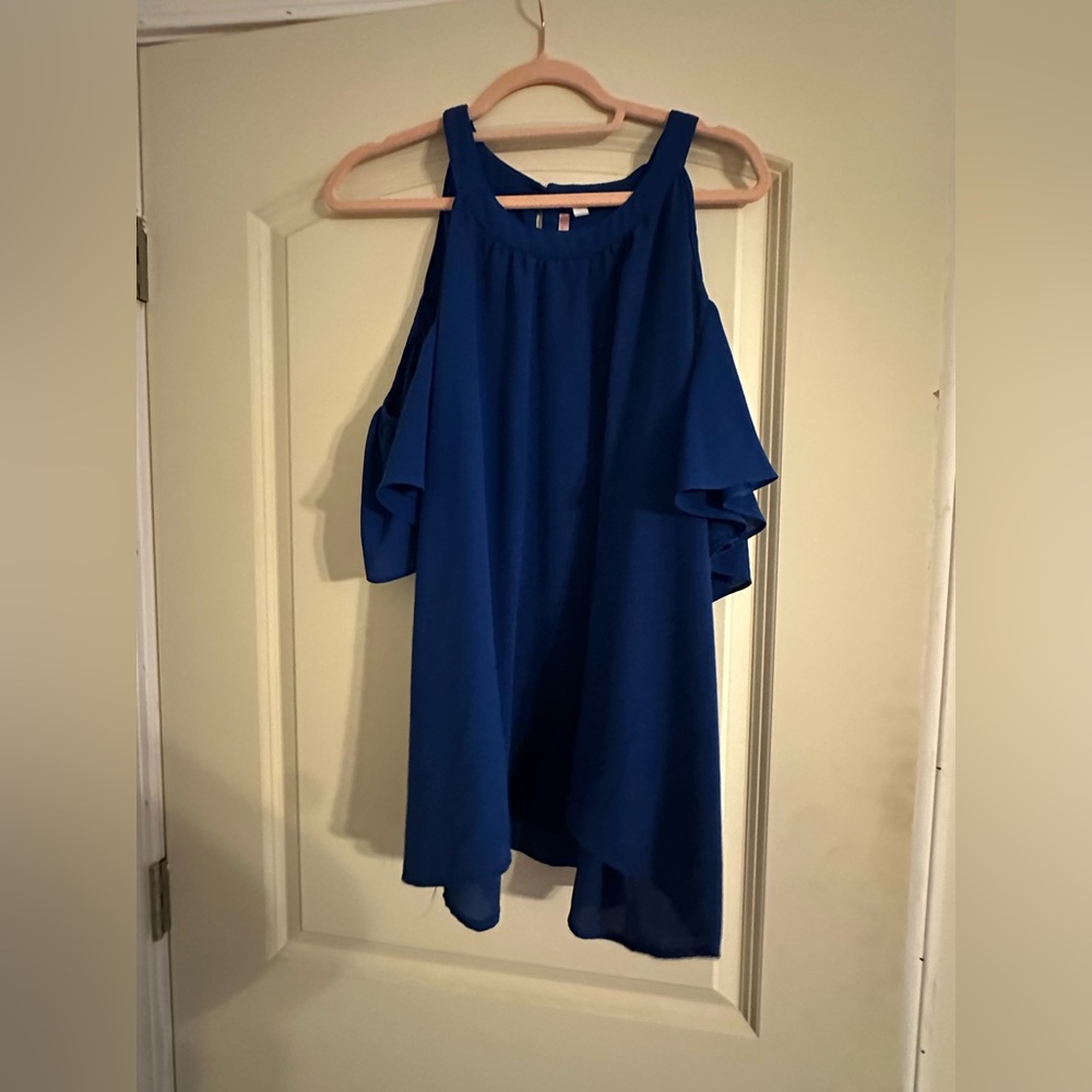 Blue Cold Shoulder Top
